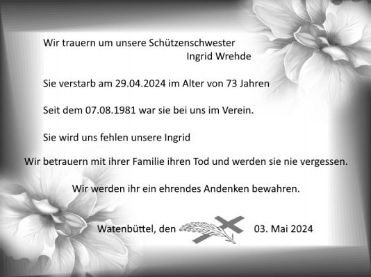 Trauerkarte- Ingrid Wrehde 03.05.2024